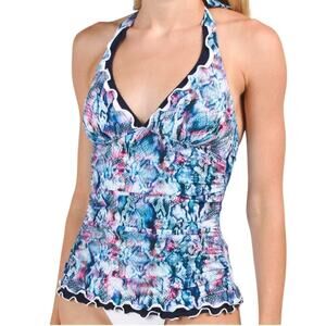 New! PROFILE BY GOTTEX Snake Charm Tummy Control Halter Swim Tankini Top
